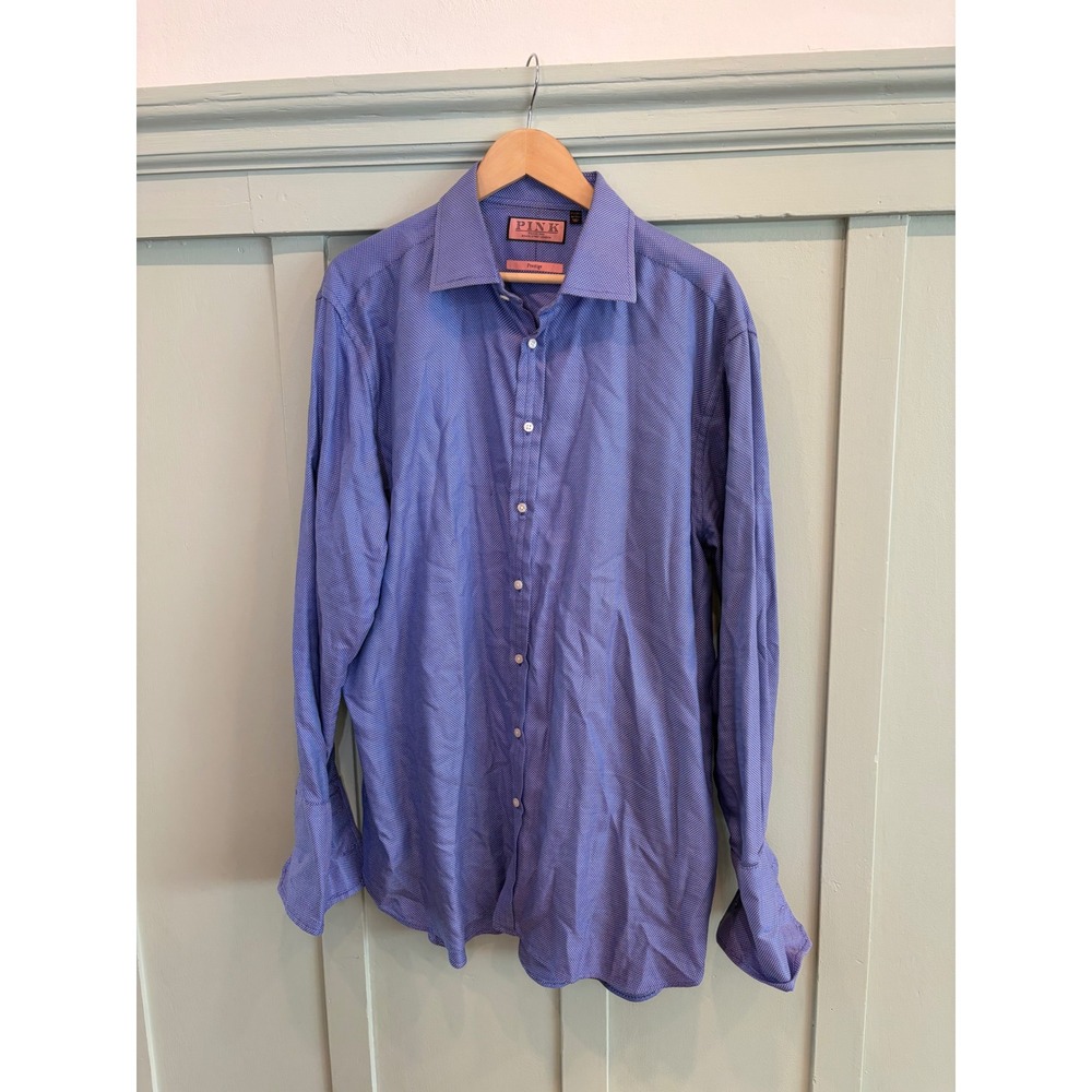 Thomas Pink Prestige Blue Micro Pattern French Cuff Dress Shirt 17.5 35.5